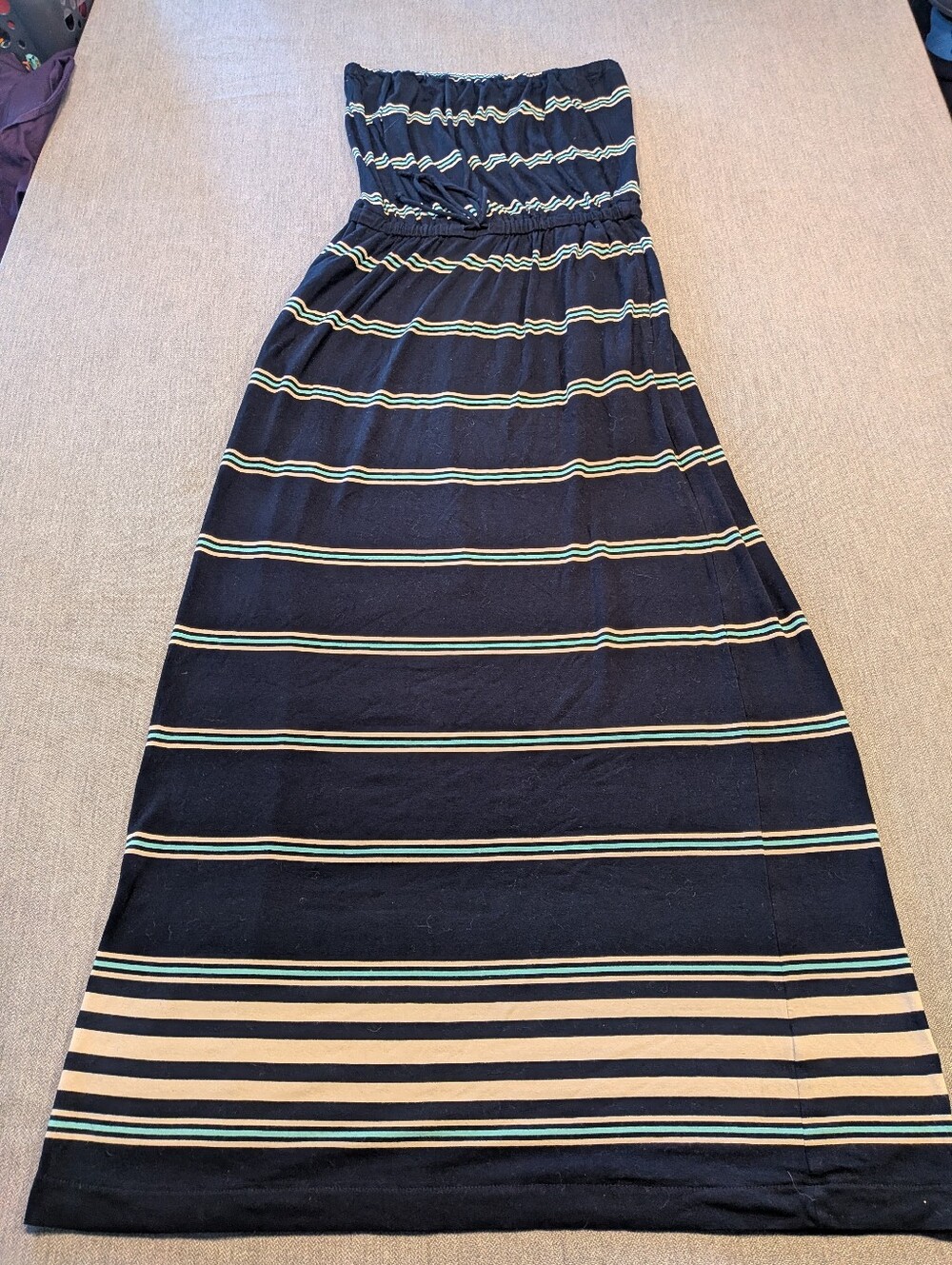 J.Crew Womens Strapless Drawstring Maxi Dress L Coastal Navy Blue Summer Dress
